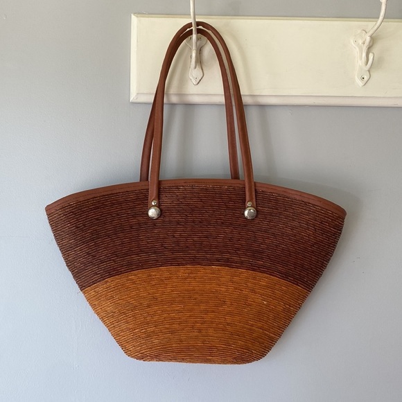 STRAW boho woven market basket bag - Picture 9 of 13